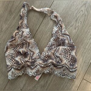 🤎 Victoria’s Secret Ruffle Bikini Top – Brown Tribal Print – Adjustable